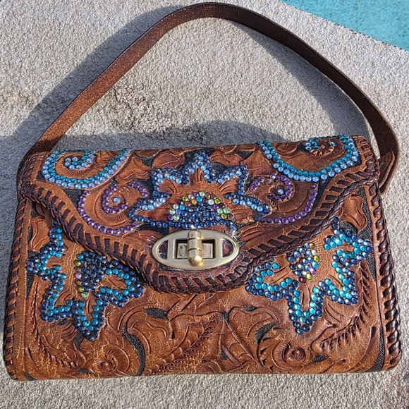 Handbags - Rare Roth And Madge Handtooled Leather Swarovski Crystal Bag- Collectable OOAK